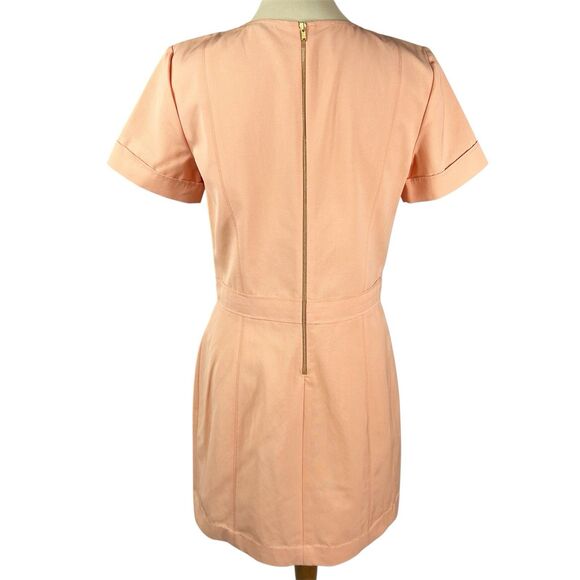 Theory Inessa Apricot Short Sleeve Exposed Gold Back Zipper Sheath Dress 10 - Picture 2 of 12